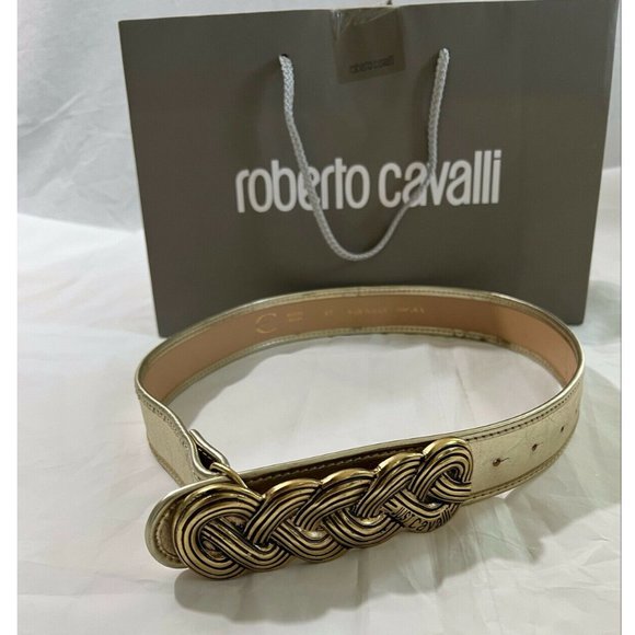 Authentic Roberto Cavalli Women\'s Belt Gold Leather MADE IN ITALY R05FPB80709
